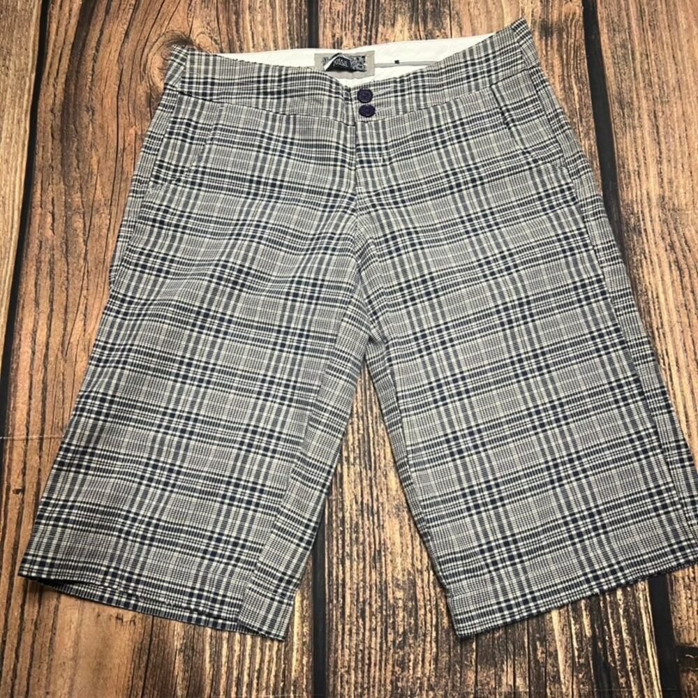 Fossil Women's Plaid Bermuda Shorts Size 8 Gray‎ Checkered Pattern